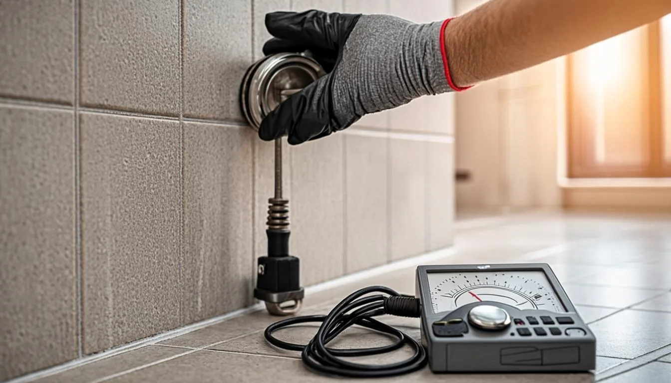 Acoustic listening device pressed against a wall during non invasive leak detection in a Sarasota home