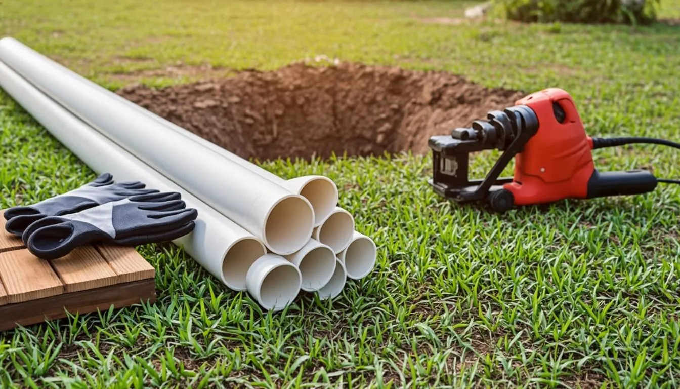 PVC sewer pipe sections staged beside an open trench, illustrating sewer line repair vs replacement for a Sarasota home