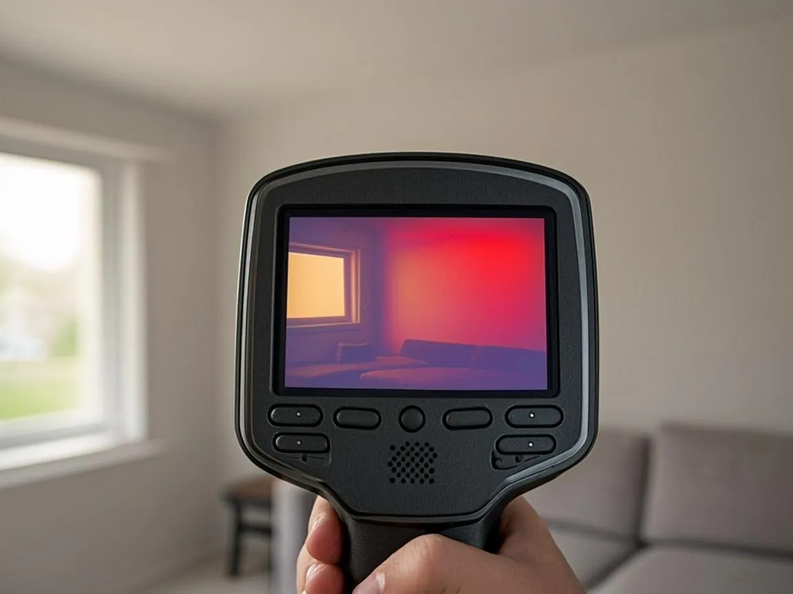 Thermal camera scan tracking a warm water line across the floor of a Nokomis FL home